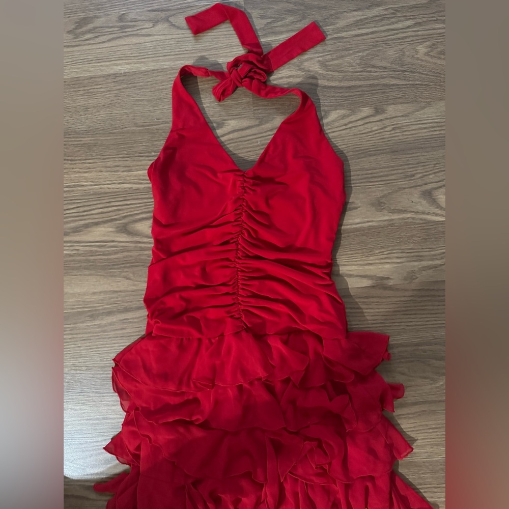 Cache Red Halter Neck Ruffled Dress - Picture 4 of 8